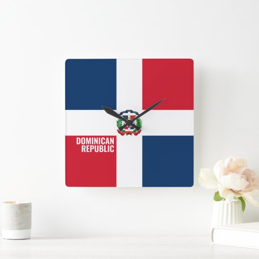 ドミニカ共和国国旗の輝く愛国心 スクエア壁時計 (ホーム)