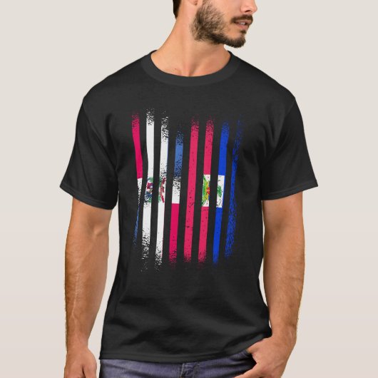ドミニカ共和国国旗ハイチで育った国旗 Tシャツ (正面)
