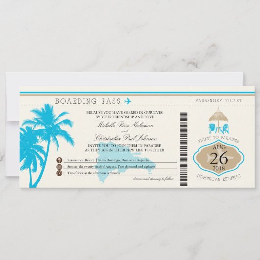 ドミニカ共和国搭乗券パームツリーズ 招待状 (正面)