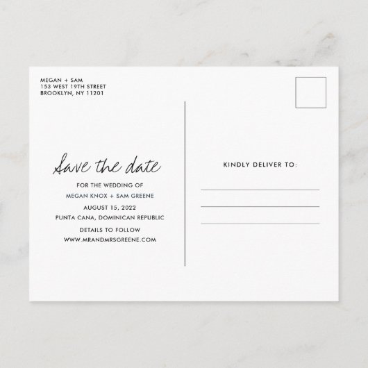 ドミニカ共和国熱帯結婚式の日程を保存 案内ポストカード (裏面)