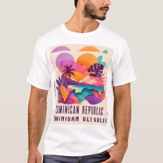 ドミニカ共和国現代カリブ海コラージュ Tシャツ