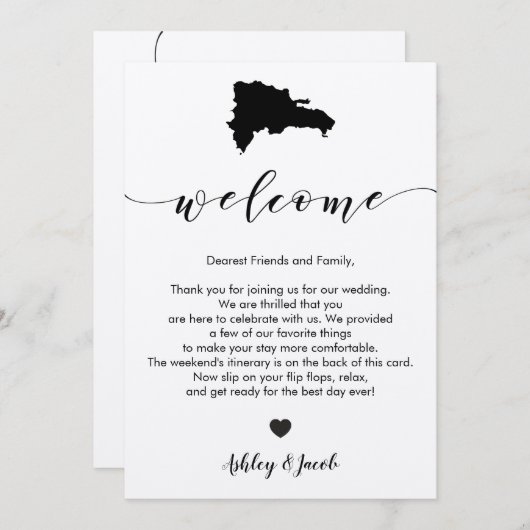 ドミニカ共和国結婚の歓迎の旅程カード プログラム (正面/裏面)