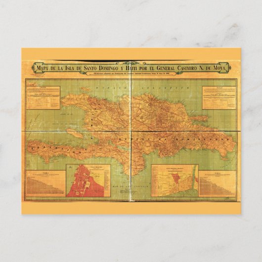 ドミニカ共和国・ハイチの地図(1906) ポストカード (正面)