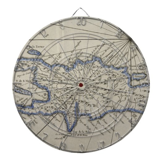 ドミニカ共和国(1750年)のヴィンテージの地図 ダーツボード (正面)