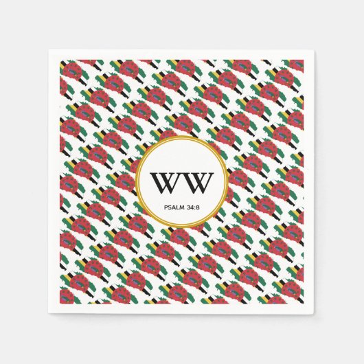 ドミニカ国旗カスタムのモノグラム聖なる書物、 経典紙 スタンダードカクテルナプキン (正面)