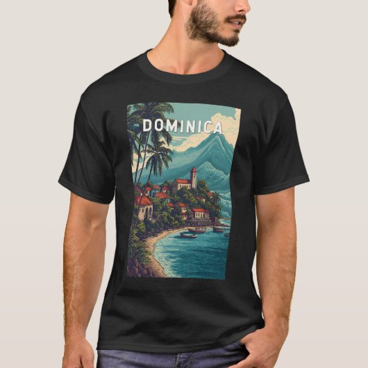 ドミニカ島 イラスト 旅行 アート ヴィンテージ Tシャツ (正面)