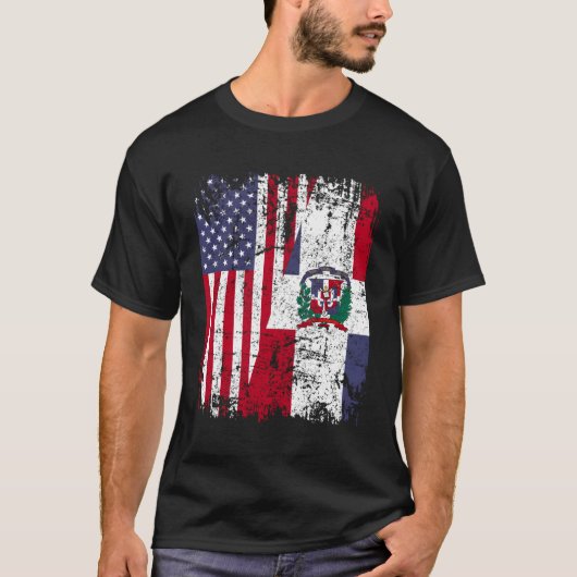 ドミニカ州半米国旗ドミニカ国旗 Tシャツ (正面)
