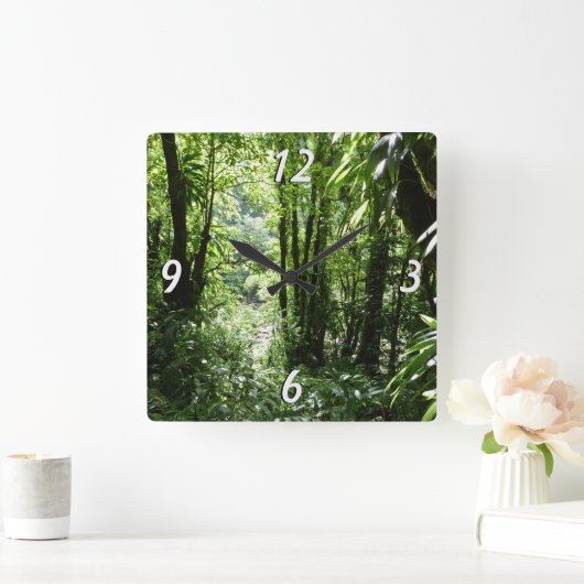 ドミニカ熱帯雨林II熱帯緑 スクエア壁時計 (ホーム)