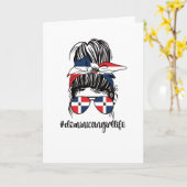 ドミニ誇りを持ったカの女の子ドミニカ共和国国旗のルーツ カード (黄色い花)