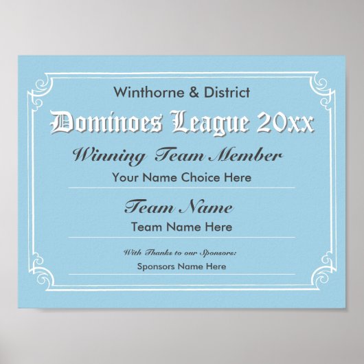 ドミノ競争証明書ポスター ポスター (正面)