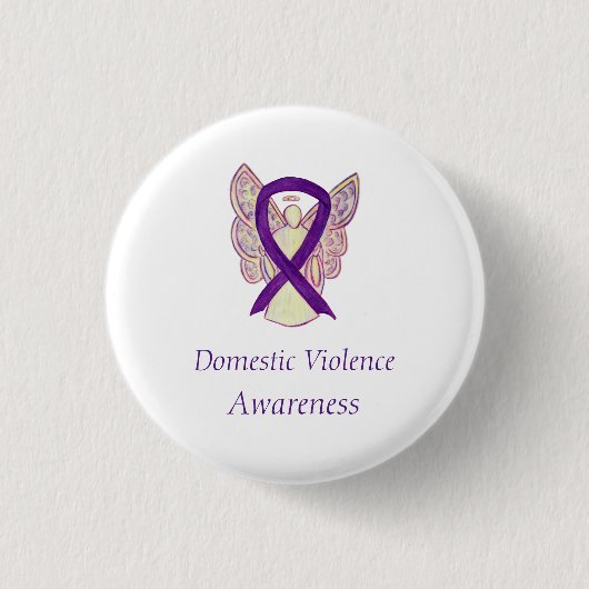ドメスティックバイオレンス認識度エンジェルリボンピン 缶バッジ (正面)