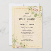 ドライなボーホー花の水彩結婚式 招待状 (正面)