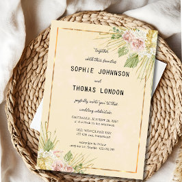 ドライなボーホー花の水彩結婚式 招待状