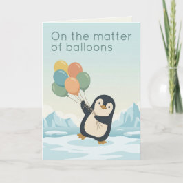 ドライなユーモアの誕生日お祝いにぴったりなペンギンの風船のイラスト カード