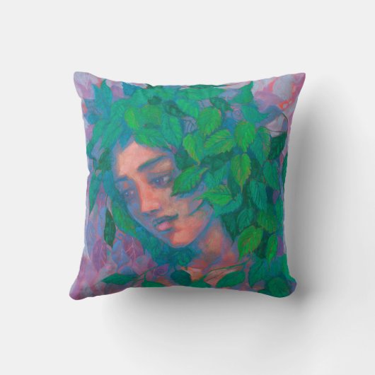 ドライアドツリースピリットグリーン葉ファンタジーアート クッション (裏面)