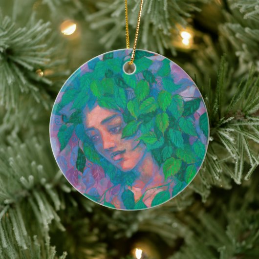 ドライアドツリースピリットグリーン葉ファンタジーアート セラミックオーナメント (ツリー)