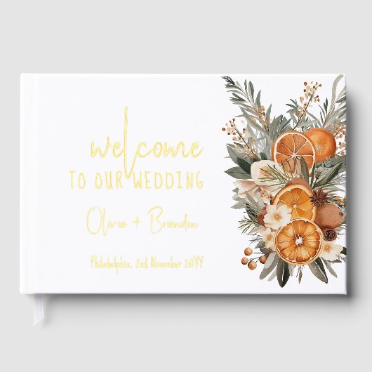 ドライエレガントオレンジ結婚ズゲストブック ゲストブック (正面)