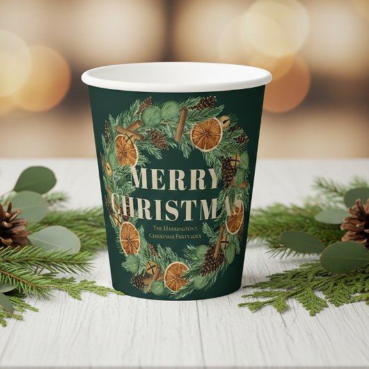 ドライオレンジパインリース素朴ホリデーグリーン 紙コップ