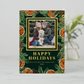 ドライオレンジ 水彩 松 幸せなホリデー ゴールド 箔シーズンカード (立ち正面)