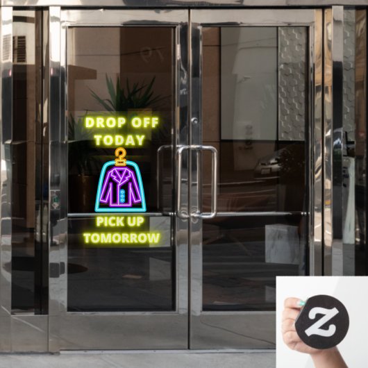 ドライクリーナーは明日のネオンのピックアップをドロップフェイク ウィンドウサイン (オフィスドア)