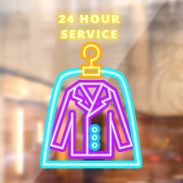ドライクリーニング店の疑似ネオン 24時間営業 フロント ウィンドウサイン