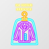 ドライクリーニング店の疑似ネオン 24時間営業 フロント ウィンドウサイン (シート)