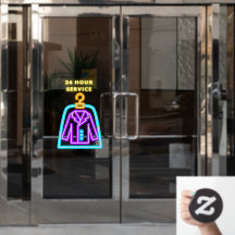 ドライクリーニング店の疑似ネオン 24時間営業 正面