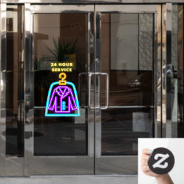 ドライクリーニング店の疑似ネオン 24時間営業 正面 ウィンドウサイン