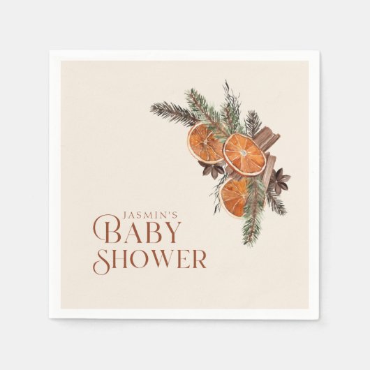 ドライシンプルドオレンジスライス&シナモンベビーシャワー スタンダードカクテルナプキン (正面)