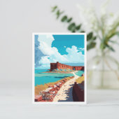 ドライトルトゥガスフロリダヴィンテージ旅行イラストレーション ポストカード (スタンド正面)