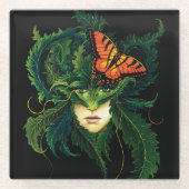 ドライドグリーン葉蝶 ガラスコースター (正面)