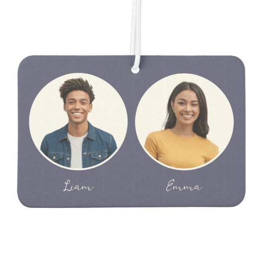 ドライバとパートナーの写真の名前を元に戻すカスタム カーエアーフレッシュナー (裏面)