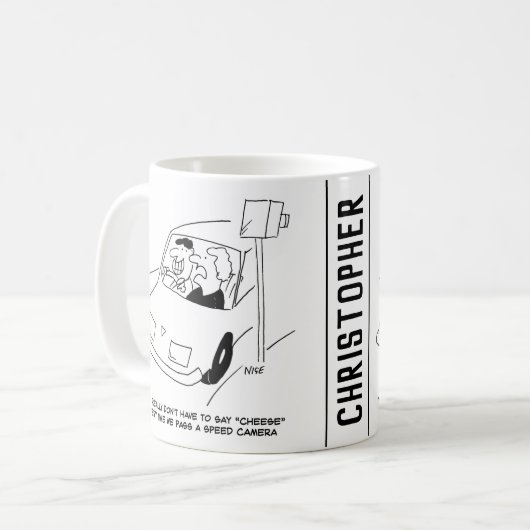 ドライバーがスピードカメラを通過するとチーズと言う コーヒーマグカップ (正面左)