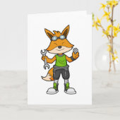 ドライバーとナットを持ったメカニックの狐 カード (黄色い花)