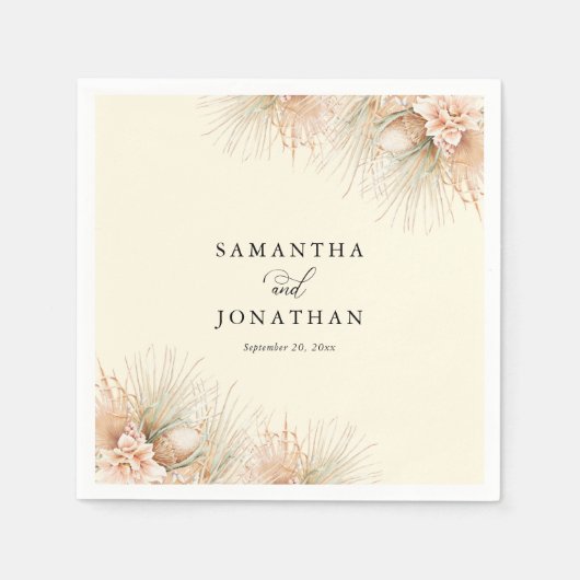 ドライパーム赤面フラワーズボホ結婚ーズ スタンダードカクテルナプキン (正面)