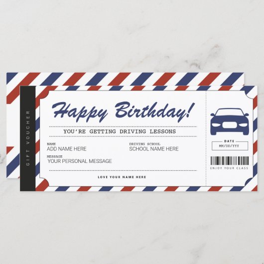 ドライビングレッスギフトチケット伝票証明書 (正面/裏面)