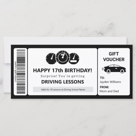 ドライビングレッスン受講券テンプレートギフト証明書 (正面)