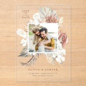 ドライフラワーと蘭の写真付きSave the Date アクリル招待状 (正面)