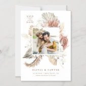 ドライフラワーと蘭の写真付きSave the Date マグネット招待状 (正面)