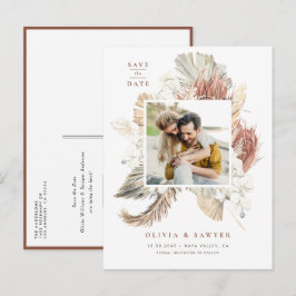 ドライフラワーと蘭の写真付きSave the Date 案内ポストカード