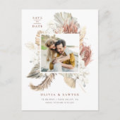 ドライフラワーと蘭の写真付きSave the Date 案内ポストカード (正面)