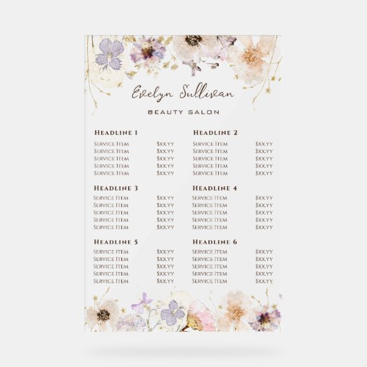 ドライフラワーの価格表 アクリルサイン (正面)