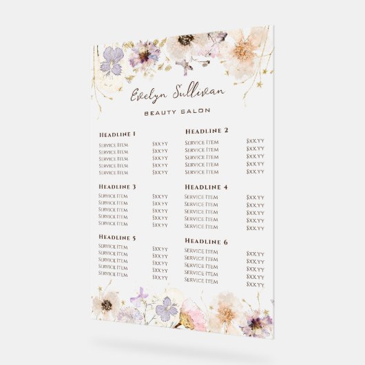 ドライフラワーの価格表 アクリルサイン (傾斜)