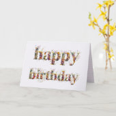 ドライフラワーのHappy Birthday テキストデザイン カード (黄色い花)