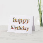 ドライフラワーのHappy Birthday テキストデザイン カード (正面)