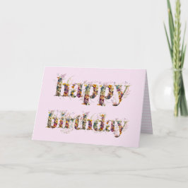 ドライフラワーのHappy Birthday テキストデザイン カード