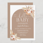 ドライフラワーアーチパンパスグラスボーホーベビーシャワー 招待状 (正面/裏面)