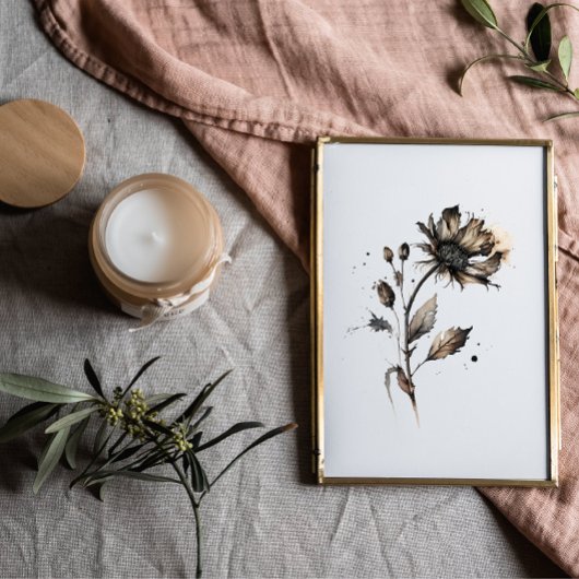 ドライフラワーインクウォーターカラーブラック ポスター