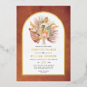 ドライフラワーパンパスグラス結婚テラコッタの金ゴールド 箔招待状 (正面)