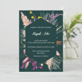 ドライフラワー幾何学模様ボーダー ダークグリーンの背景 招待状 (スタンド正面)